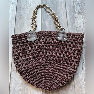 NWT! Macrame Retro Tote with Beaded Handles in Dark Brown